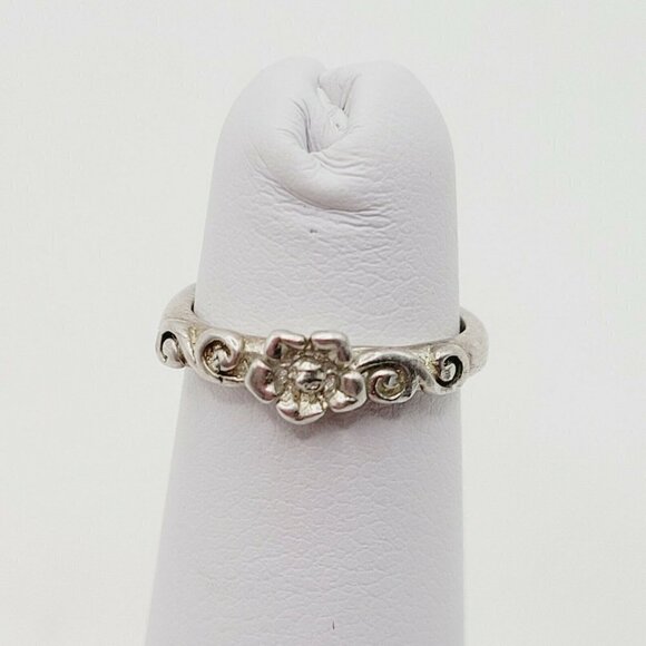 925 Sterling Silver Midi Ring Flower Motif Open Back Adjustable Pinky Ring - Picture 3 of 11